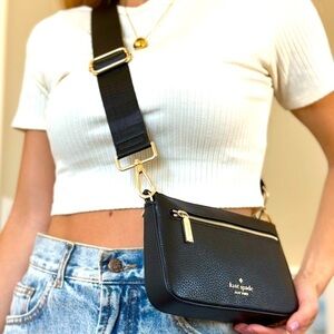 Kate Spade bag crossbody black leather gold hardware 2 straps